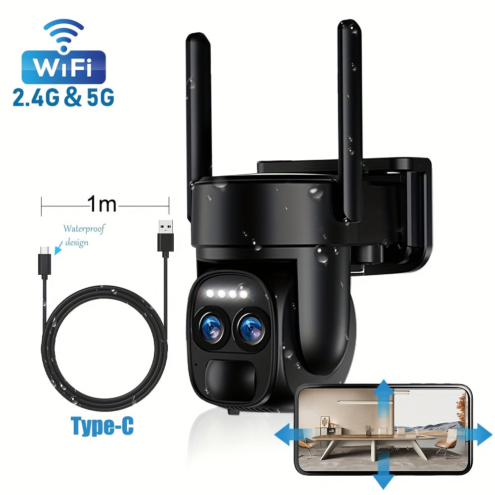 6MP Solar Powered Security Camera Wireless Outdoor Waterproof, 5G&2, 4GHz WiFi Pan Tilt Camera Battery Powered, 360 ° Panoramic Home Security System With Color Night Vision, Spotlight Alarm, PIR Sensor, Automatic Tracking, T