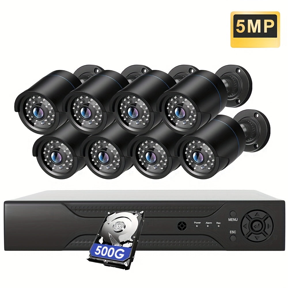 AHD 3K Lite Surveillance Security Camera System With AI Human Detection, 8CH DVR And 8PCS 5MP Wired CCTV Cameras, Remote Access, IR Night Vision, E-mail Alert For Motrion Detection, 500G Hard Drive Included