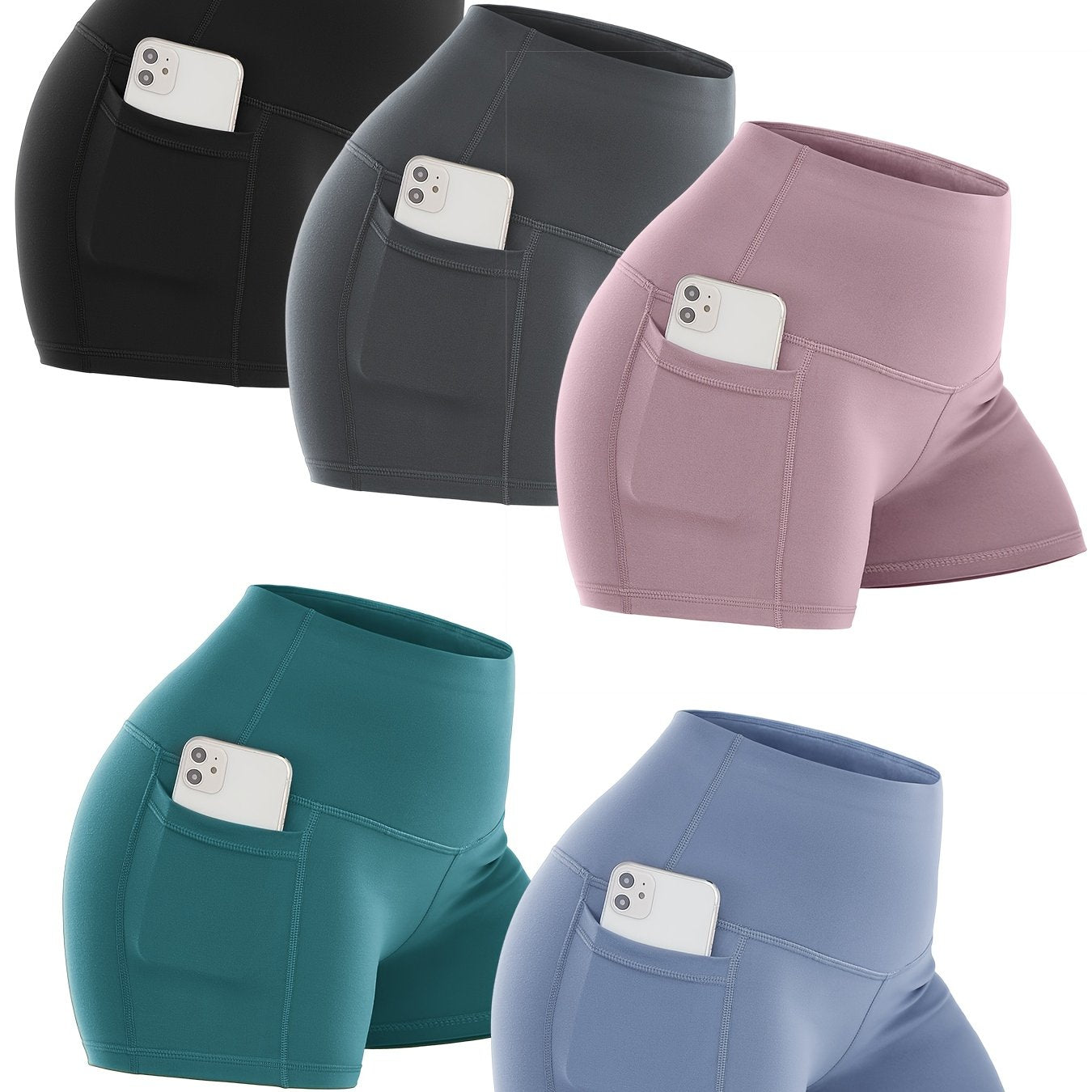 5pcs Biker Shorts For Women With Pockets High Waisted Shorts