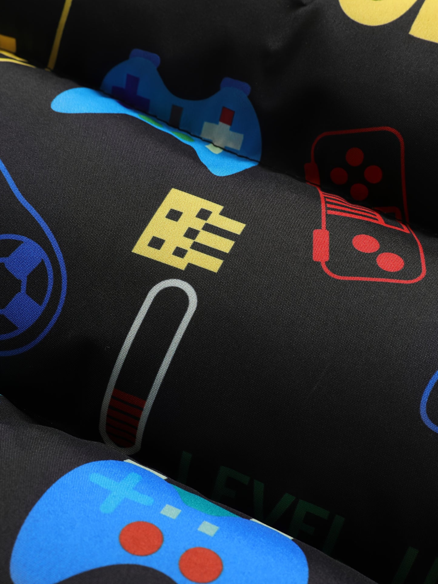 Colorful Alphabet Pattern Boys' Casual Leisure Cartoon Game Machine Zipper Hooded Jacket Vest Coat, for Teenager