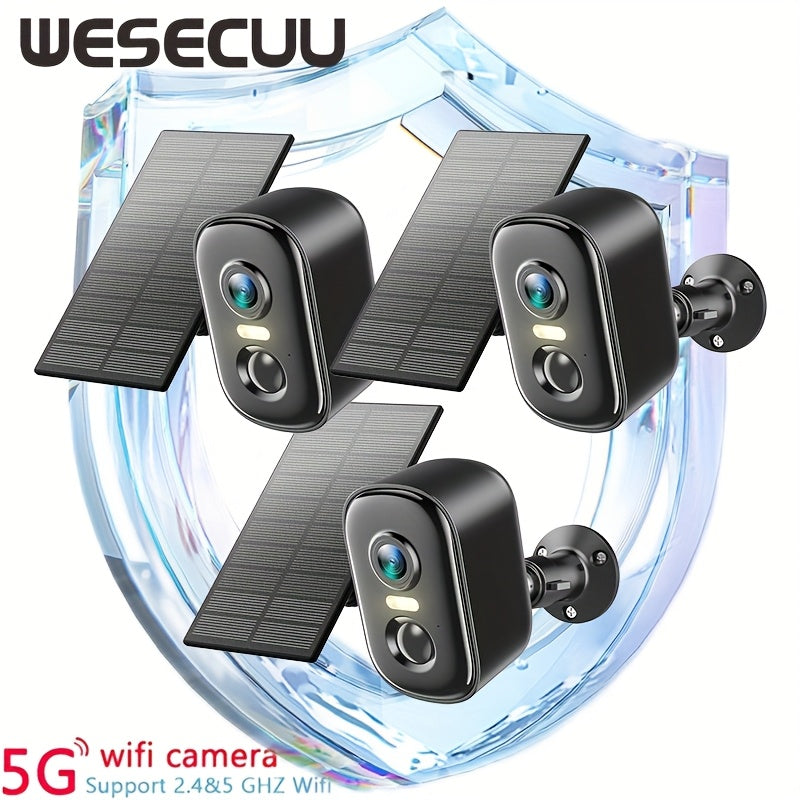 Halloween Special Offer! Wesecuu Solar Camera Security Cameras Wireless Outdoor Indoor for Home Security Camera, Supports 5G&2, 4Ghz Wifi, Smart Phone App Surveillance Camera System Outside, Pet Camera Cat Dog with Audio And