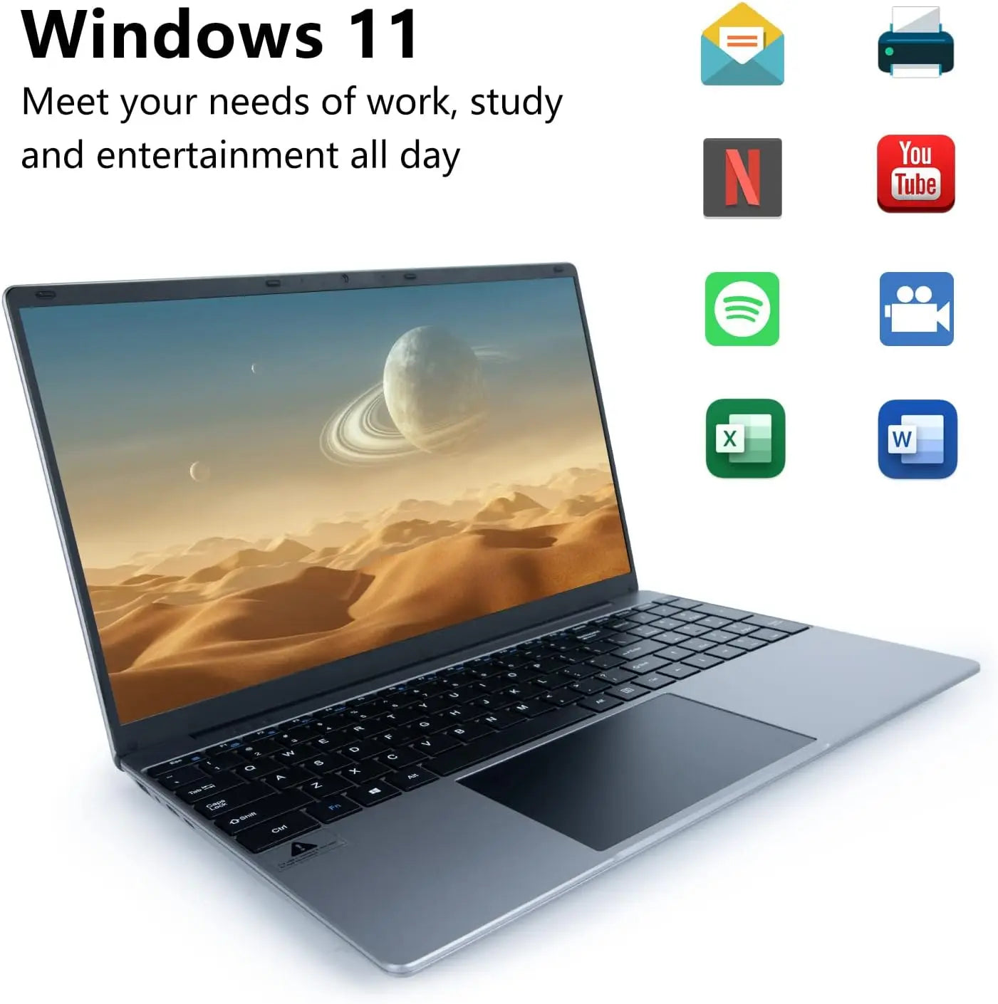 15.6" Laptop Computer Windows 11 Quad-Core Celeron N5095 Processors Laptops IPS Display 5000mAh 8GB DDR4 256GB High-Speed SSD