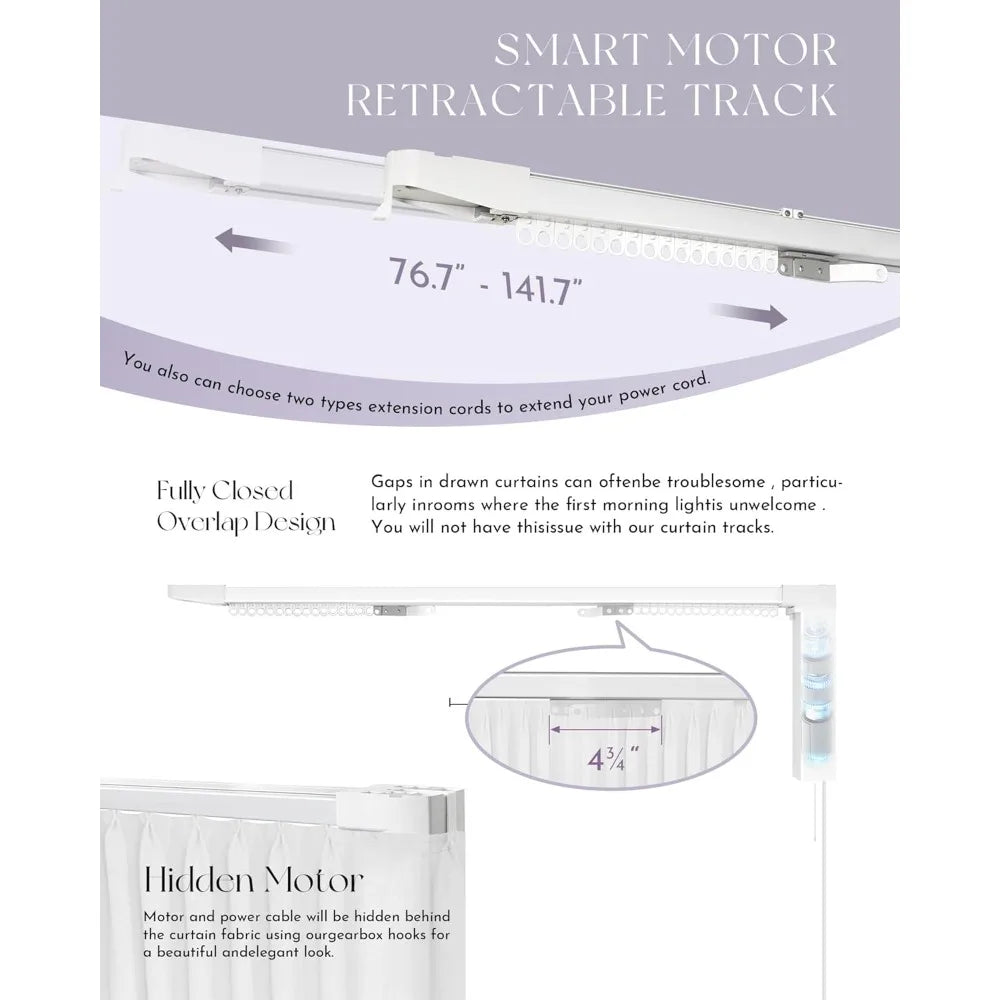 Smart Curtain Track Retractable Motorized Centre-opening Curtain Rail Compatible with Alexa Google Easy to Control by Voice