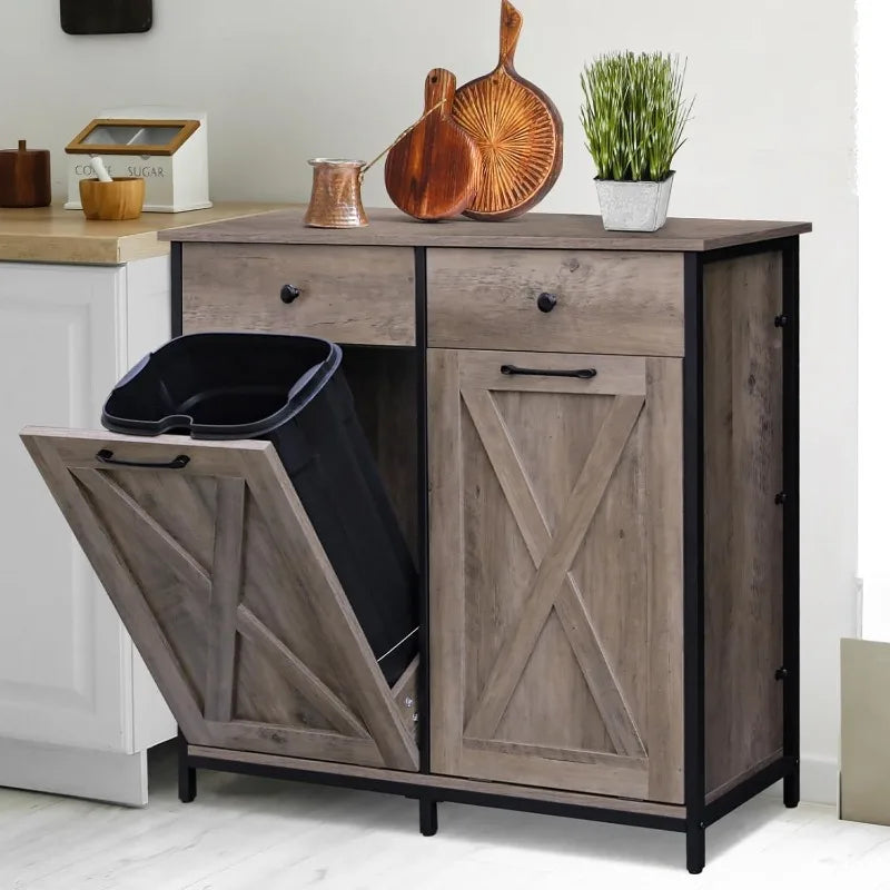 Double Tilt Out Trash Cabinet 10 Gallon*2,Kitchen Garbage Cabinet,Pet-Proof Standing Hidden Dual Laundry Sorter