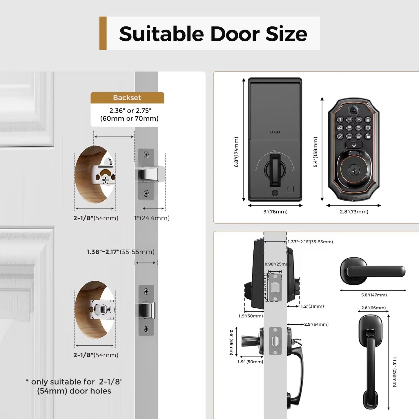 ARPHA Smart Lock D289H Smart WiFi Keyless Door Lock with Camera 5 in 1 Camera Fingerprint Entry App-Controlled Auto-Lock System