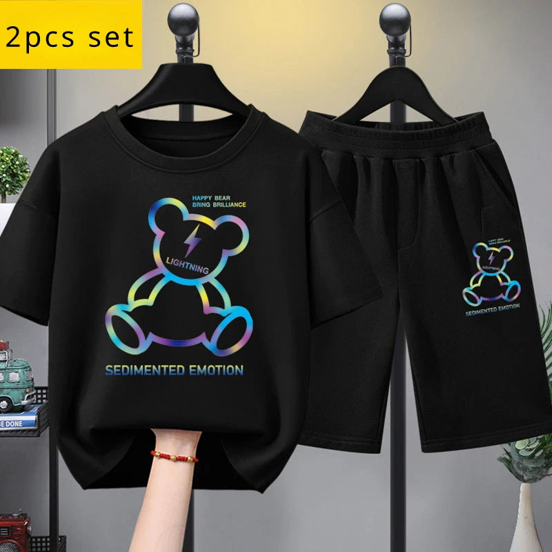 Summer Kid Girls Clothes Set Baby Boy Cartoon Bear Printed T-shirts and Shorts 2 Pieces Suit Children Fashion Outfits Tracksuits