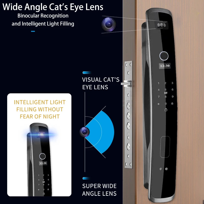 XSDTS 3D Biometric Security Face Camera Smart Door Lock Digital Password Electronic Key IC Card APP Unlock Fingerprint Locks