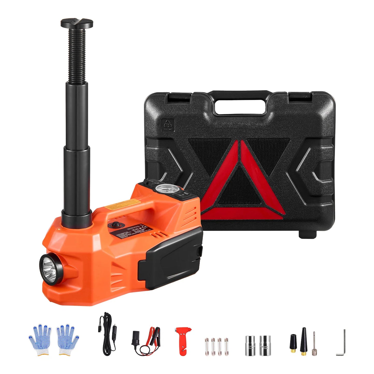 SucceBuy Electric Car Jack, 5T Electric Scissor Jack with Built-In Inflator 12V Tire Changer with LED Light for Sedan SUV Truck