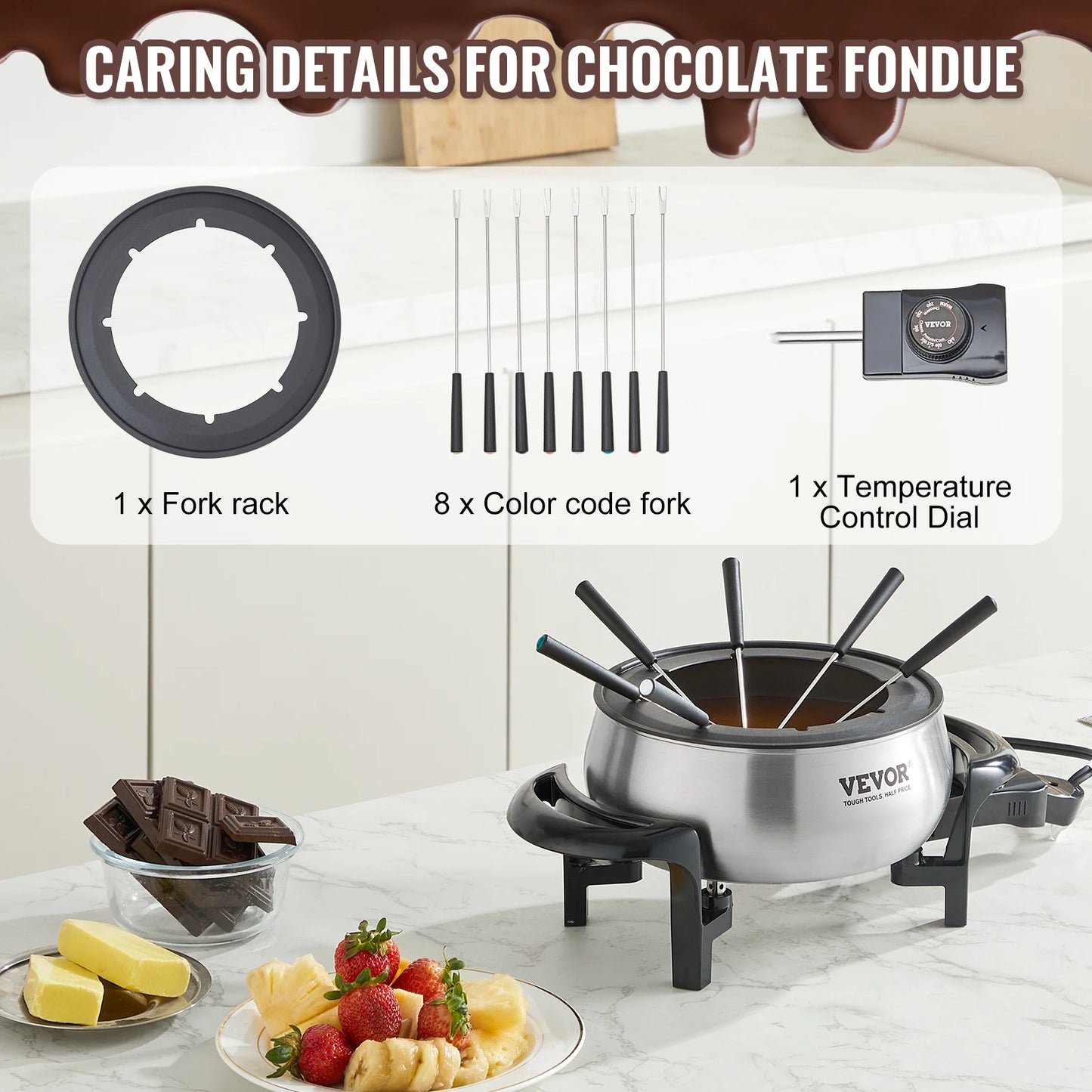 SucceBuy 3Qt Electric Chocolate cascade Melting Pot Fondue Pot Set Cheese Melting Warmer Home Appliance for kitchen