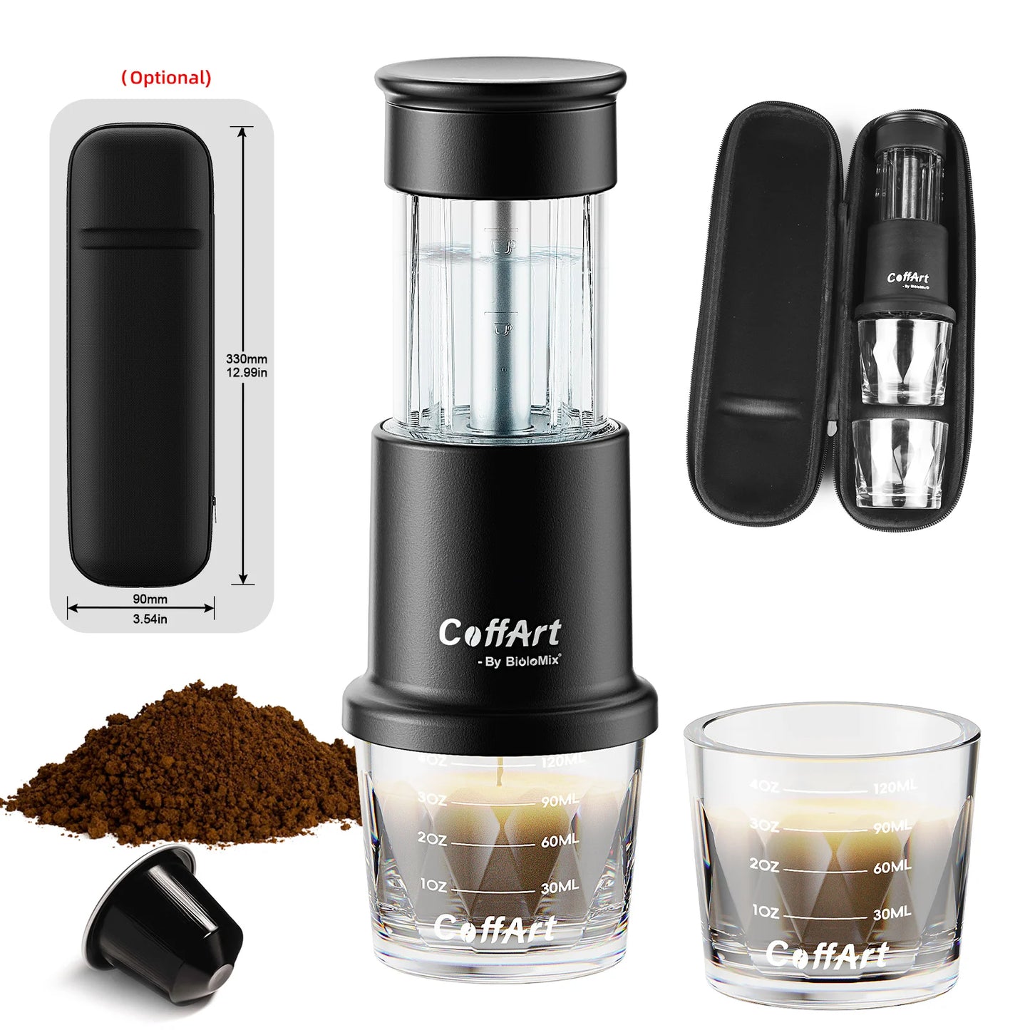 BioloMix 2 In 1 Manual Espresso Coffee Machine Hot/Cold Portable coffee Maker For NS Capsules & Ground Hand Press,hiking Camping