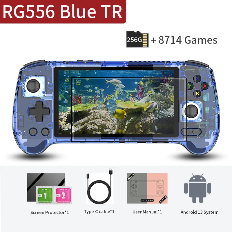ANBERNIC RG556 Retro Handheld Game Console Android 13 System 5.48 inch AMOLED Screen T820 Video Player Built-in Hall Trigger Fan