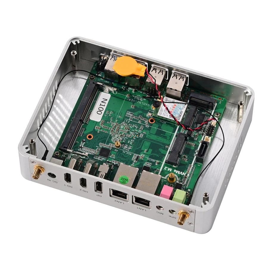 USA Shipping N100 Palm Fanless Mini PC Intel Quad Core 12th gen CPU 3*Display Computer 2*HD 1*DP 2*LAN Soft Router Firewall 16G