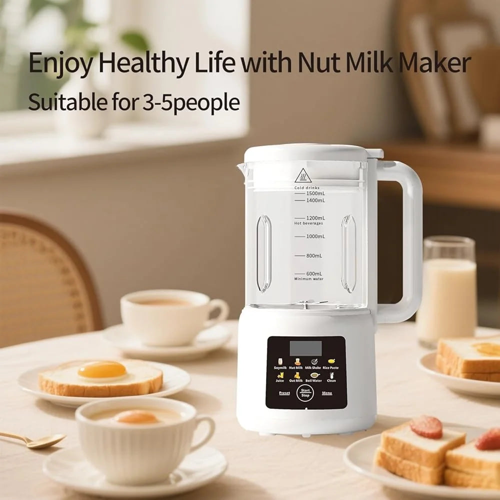 Automatic Nut Milk Maker 54oz Soy Milk Blender Machine 8 Functions Fresh Juice Auto Clean Stay Warm Non Dairy Beverages