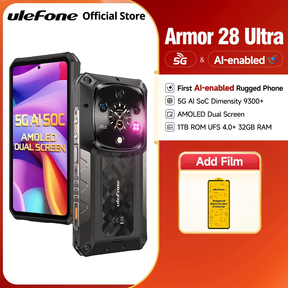 Ulefone Armor 28 Ultra 5G AI Rugged Phone 1TB ROM+32GB RAM Android Smartphone AMOLED 6.67" 10600mAh Mobile phone