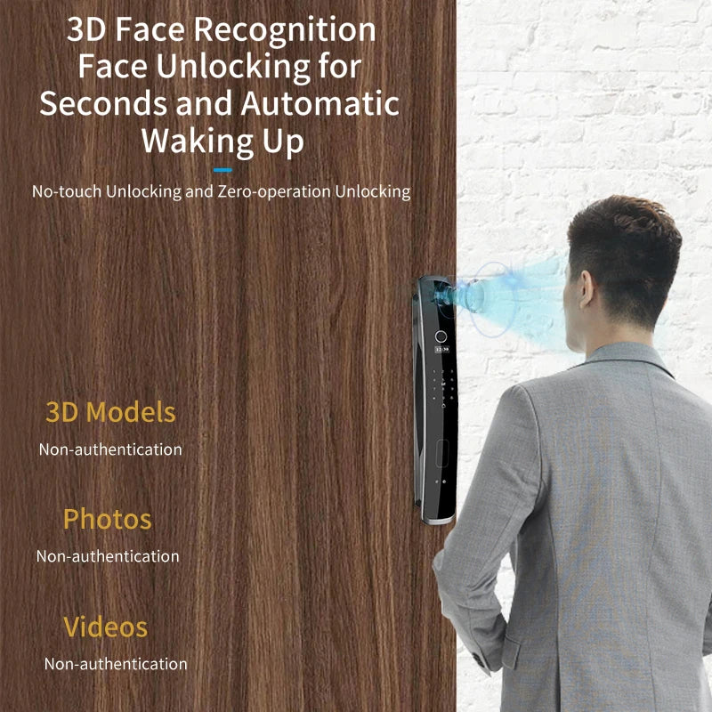 XSDTS 3D Biometric Security Face Camera Smart Door Lock Digital Password Electronic Key IC Card APP Unlock Fingerprint Locks