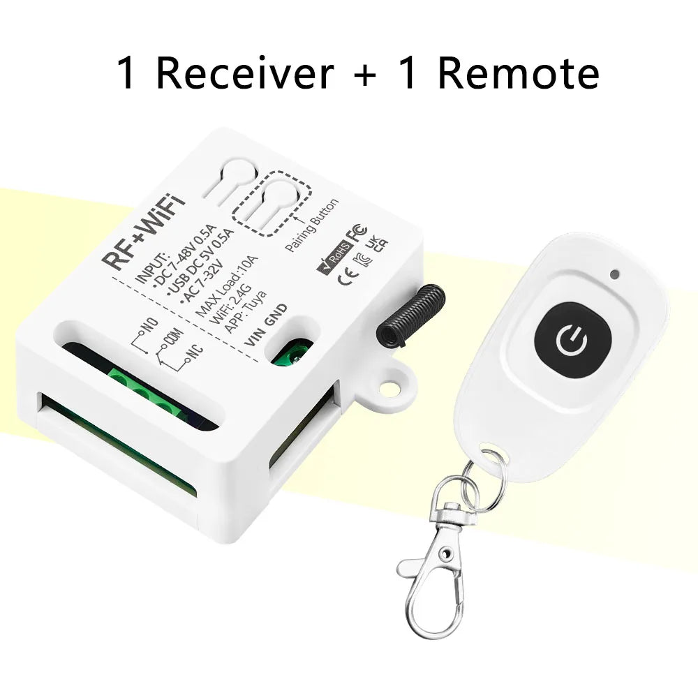 Tuya WiFi Smart Switch 433MHz Wireless Remote Control 1CH AC DC7-32V Controller Smart Home Work With Alexa Google Home Alice