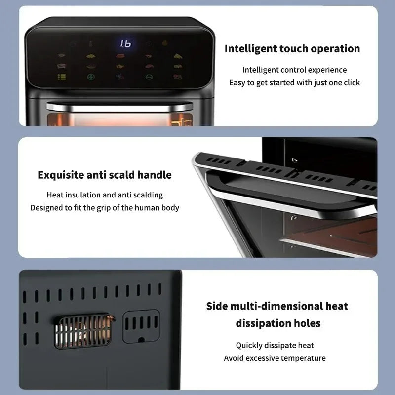 10L Electric Air Fryer Large Capacity Convection Oven Deep Fryer Without Oil Kitchen 360°Baking Viewable Window Home Appliance