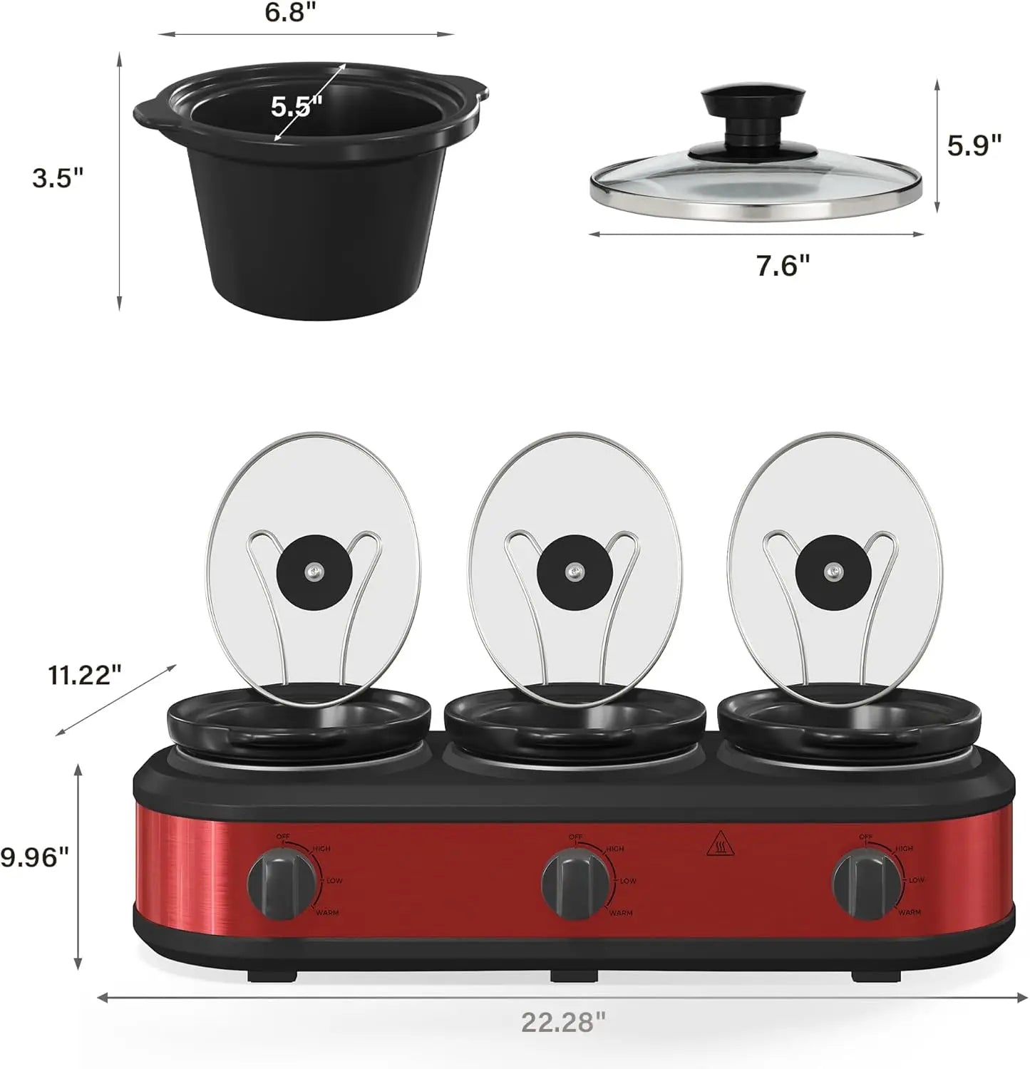 Triple-Layer Ceramic 4.5 Qt Portable Slow Cooker & Multi-Cooker Dishwasher Safe for Kitchen & Buffet Use