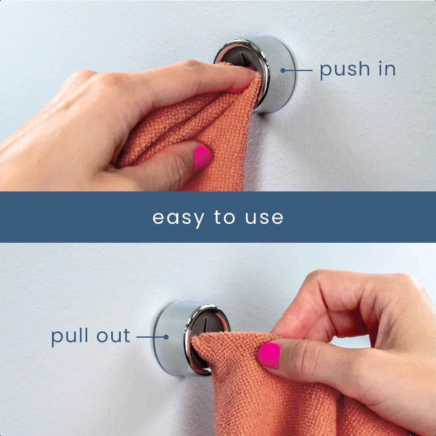 Round Adhesive Push Towel Hooks for Kitchen Hand and Dish Towels Grey 4 Pack