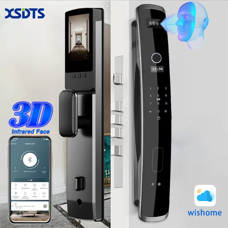 XSDTS 3D Biometric Security Face Camera Smart Door Lock Digital Password Electronic Key IC Card APP Unlock Fingerprint Locks