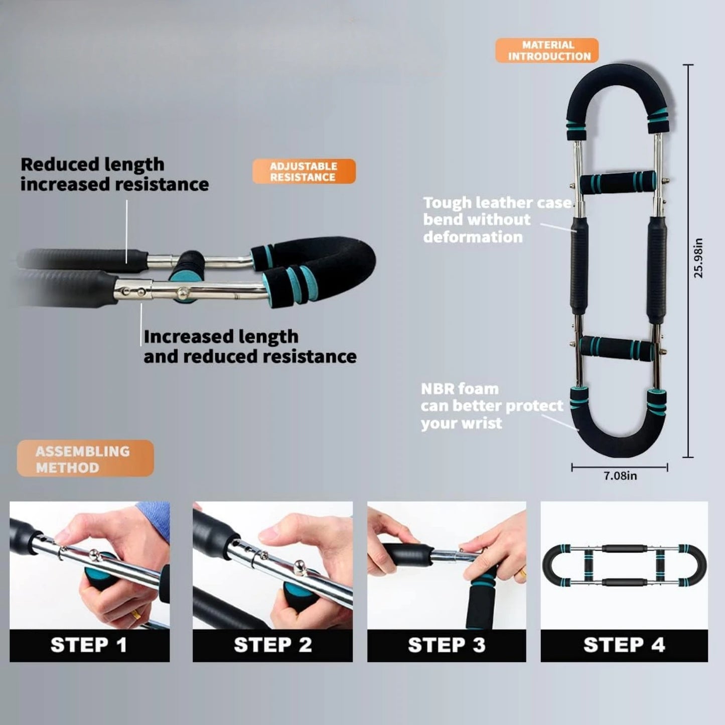 Twister Arm Exerciser,Adjustable Spring Workout Bar, Forearm Triceps Chest Enhanced Exercise Strengthener