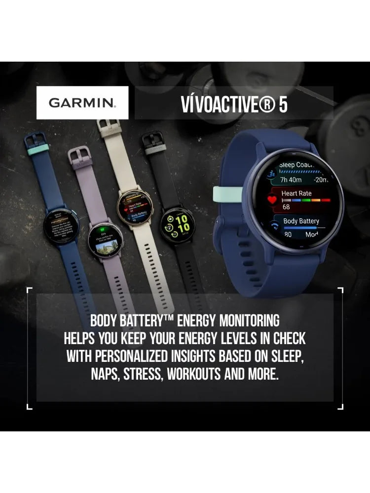 Garmin Vivoactive 5 Health and Fitness GPS Smartwatch, 1.2 in AMOLED Display, Up to 11 Days of Battery, Slate Aluminim Bezel