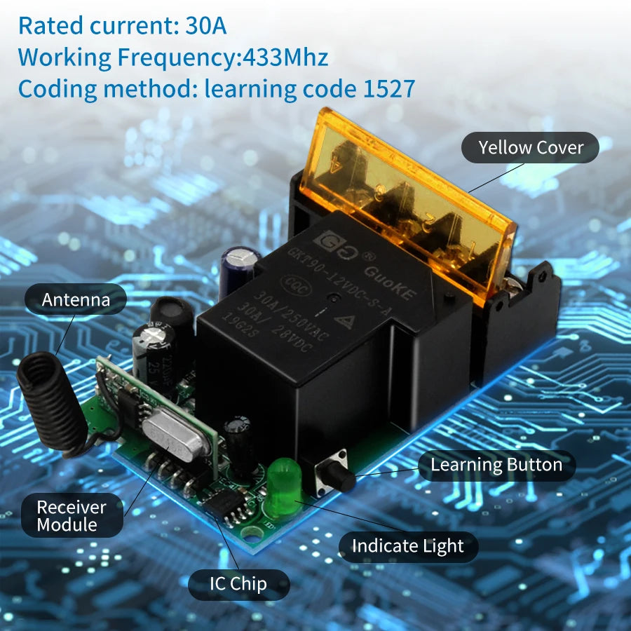 Wireless RF 433Mhz Remote Control Switch AC75-220V 30A Transmitter DC 12V On off Button Remote for Water Pump Motor LED Light
