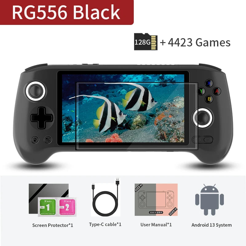 ANBERNIC RG556 Retro Handheld Game Console Android 13 System 5.48 inch AMOLED Screen T820 Video Player Built-in Hall Trigger Fan