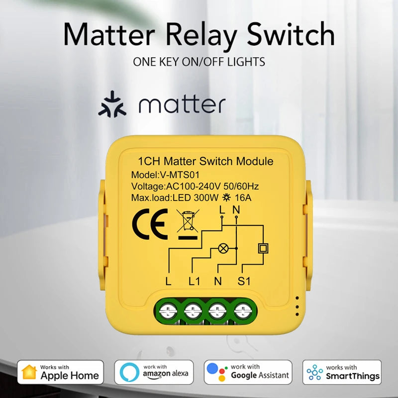 Matter WiFi Smart Switch Module Relay Circuit Breaker Smart Home Automation Collaborates with Homekit/Alexa/Google/smartTings