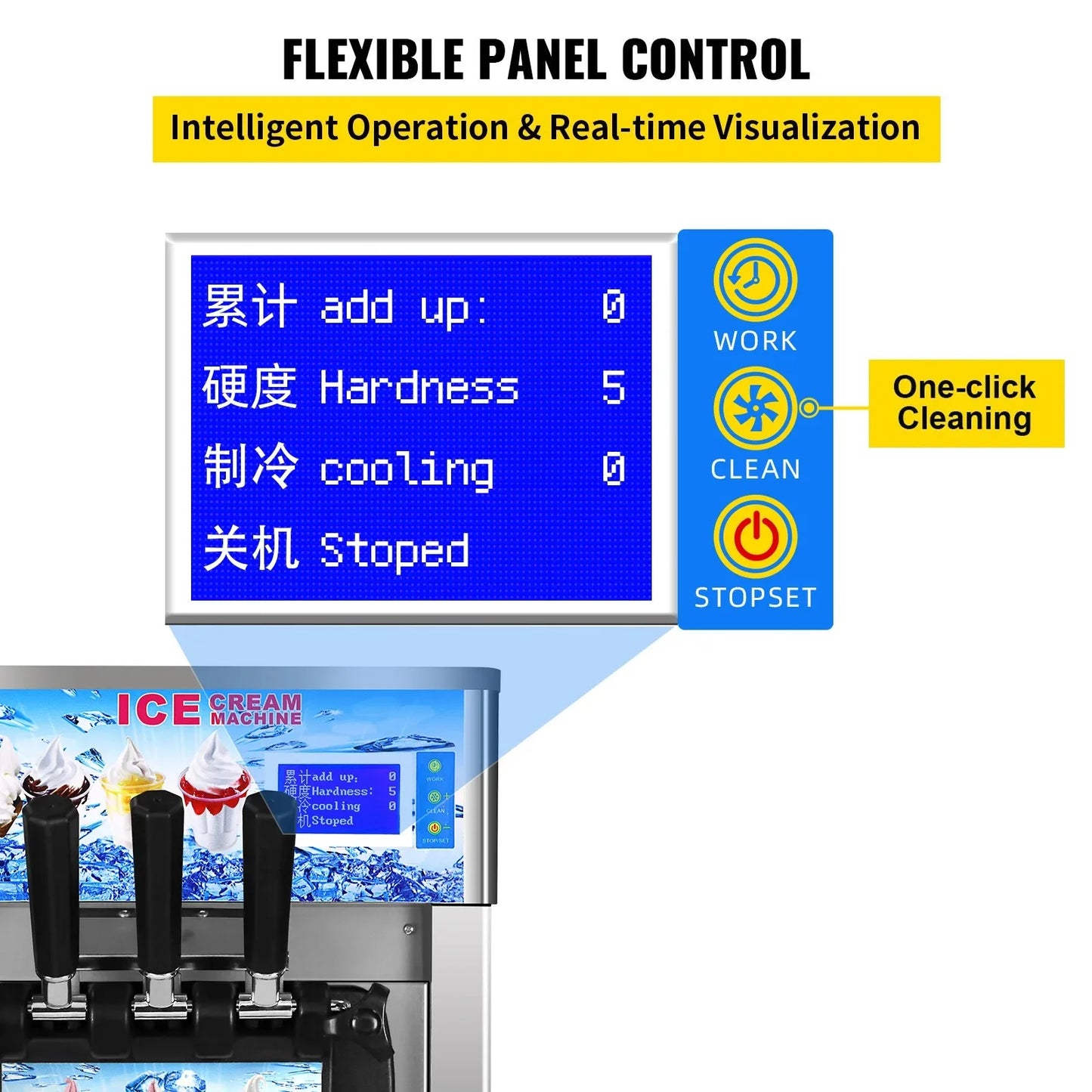 Sihao Commercial  Ice Cream  freezer Machine 3-flavor Yogurt Maker  One-click Clean 18L/H LCD Display new soft ice cream machine
