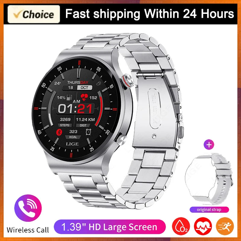 LIGE ECG+PPG Bluetooth Call Smart Watch 2025 Men AMOLED Full Touch Sports Watch Women Men Smartwatch Waterproof For Android Ios