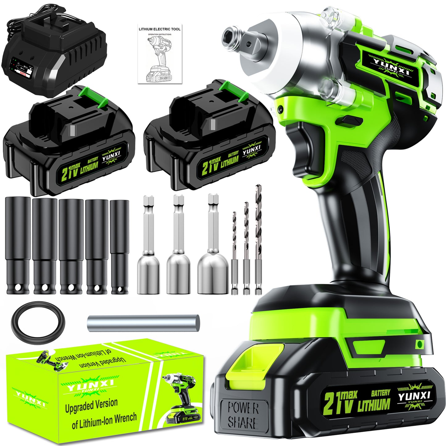 21V Cordless Impact Wrench Wireless Drill Set, Equipped with Lithium Battery, Brushless Electric Impact Gun Drill, Toolbox, Charger, Socket and Complete Accessories, Suitable for Car Repair, Home DIY - Ideal Gift for Men