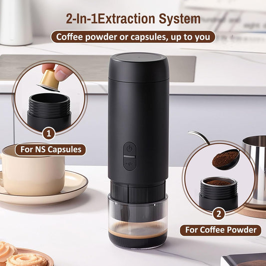 Portable Espresso Maker, Cordless Portable Espresso Machine with USB-C Charging, Hot & Cold Brew, Compatible with Grounds & Capsules - Ideal for Travel, Camping, Car, Office, Kitchen(without Heating Function)