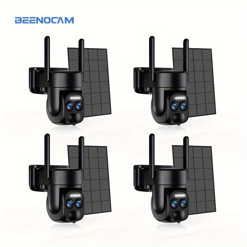 4PCS 2K High-definition Safety Camera With Solar Panel 6MP PTZ Monitoring System Dual Lens, 2.4G WiFi Sports Spotlight, Color Night Vision, Two-way Call, Ultra Wide Angle, PIR Motion Detection, Two-way Audio, Alarm - Ideal Ch