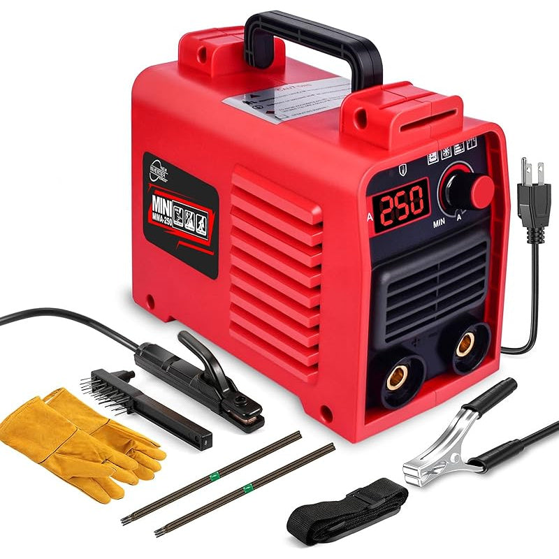 Upgraded Portable MMA-250A 110V Welding Machine with IGBT Technology & LCD Display, Hot Start Anti-Stick System, Complete DIY Welding Kit, Heavy-Duty ABS Housing & Cooling Fan Suitable for Workshop, Professional, DIY Welding