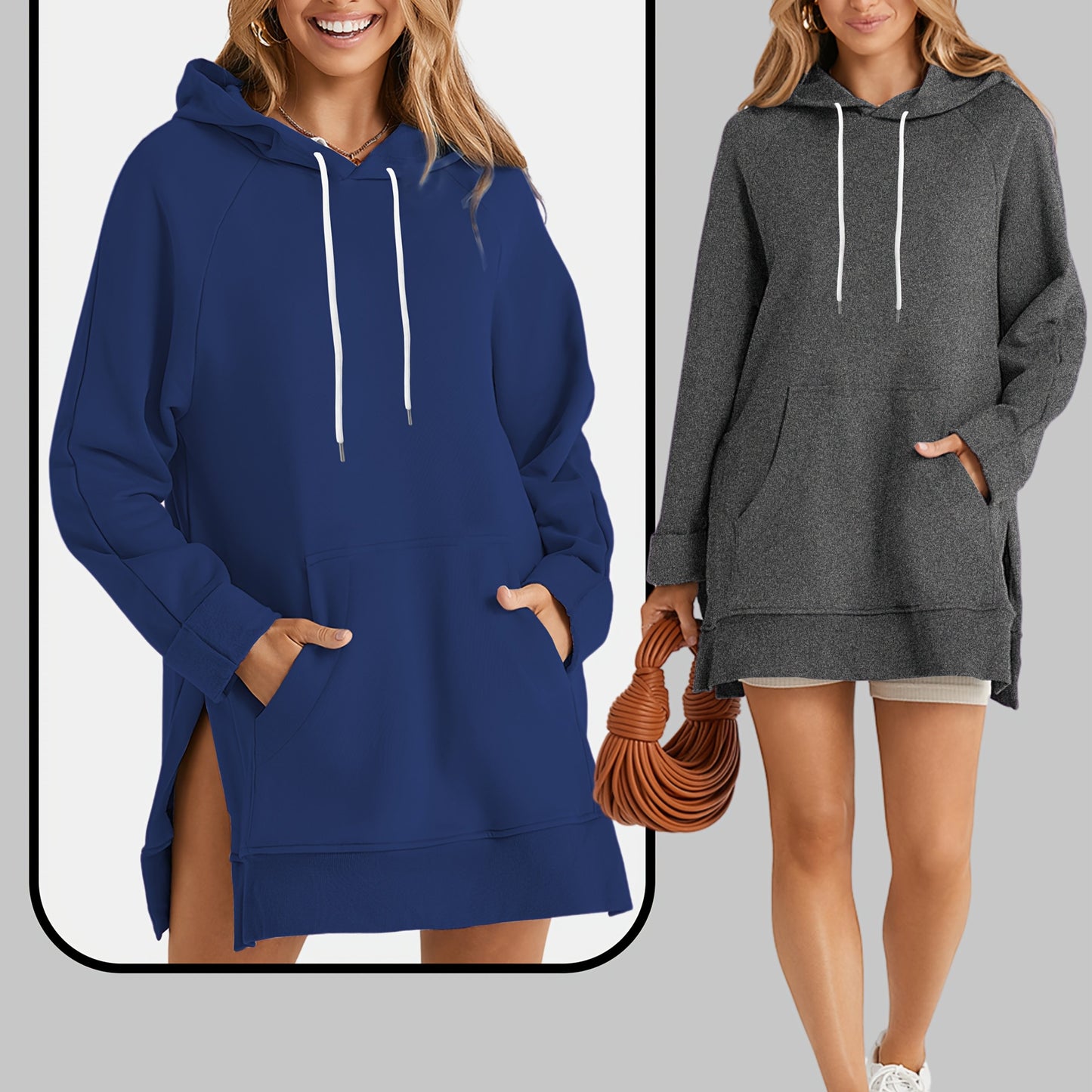 2pcs Large Size Women's Sports Sweatshirt, Hoodie, Drawstring, Wombat Pocket, Split Hem, Pure Material, Suitable for Daily Wear, Shopping And Leisure