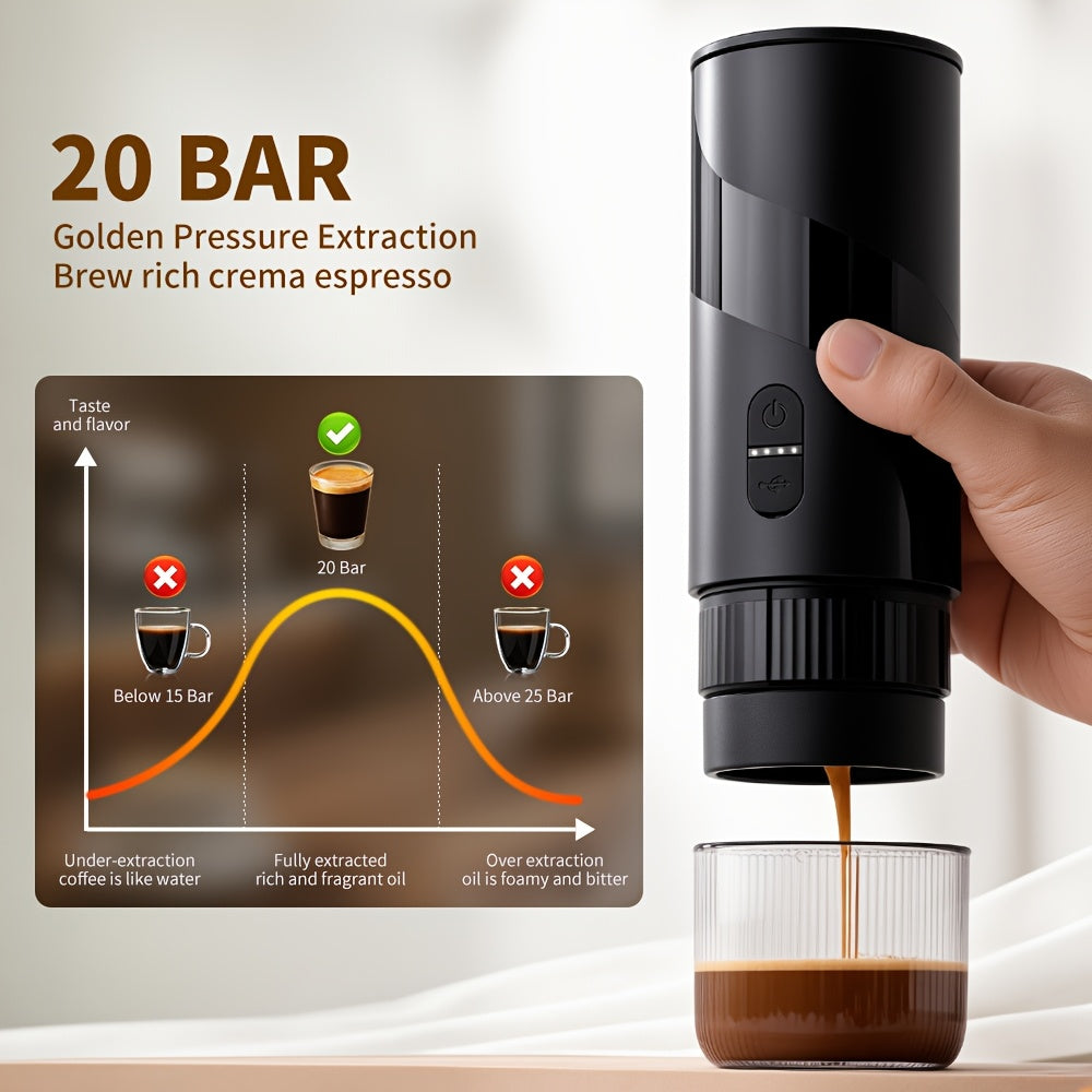 Portable Coffee Machine, Portable Espresso Coffee Machine, Stainless Steel Water Tank, Compatible With Grounds & Capsules, Suitable For Travel, Camping, Office, Kitchen And Christmas Gift (without Heating Function)