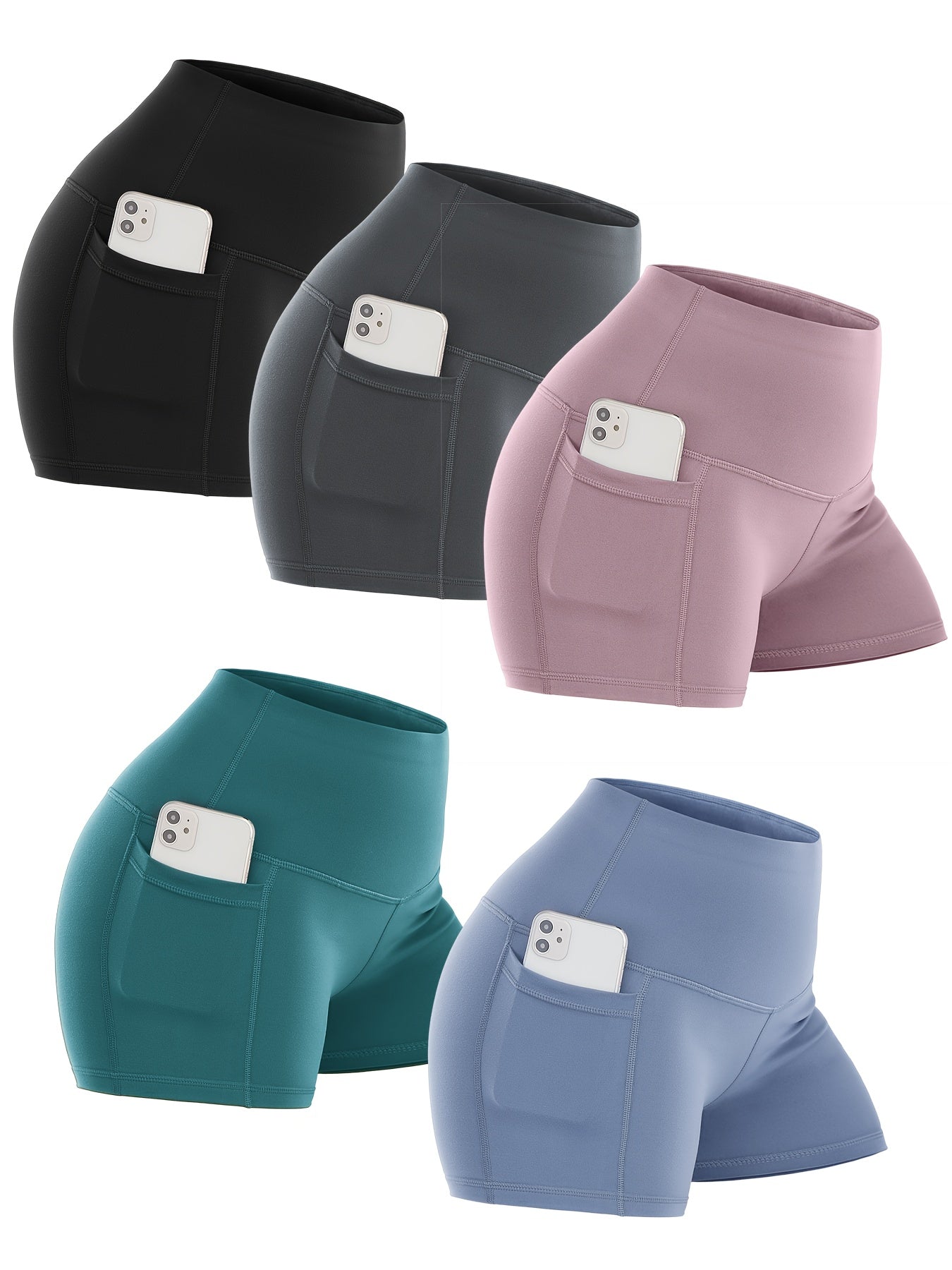 5pcs Biker Shorts For Women With Pockets High Waisted Shorts