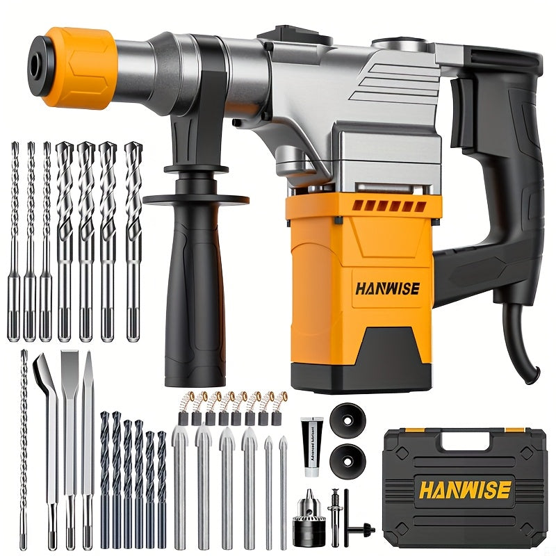 HANWISE 3-in-1 Multifunctional High-power Wired Rotary Hammer for drill, Used for Drilling, Rock for drilling, Demolition, Industrial Grade Electric for drill, Heavy-duty Impact for drill Electric Tool, Suitable for Concrete,