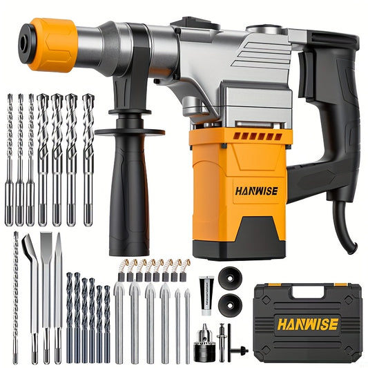 HANWISE 3-in-1 Multifunctional High-power Wired Rotary Hammer for drill, Used for Drilling, Rock for drilling, Demolition, Industrial Grade Electric for drill, Heavy-duty Impact for drill Electric Tool, Suitable for Concrete,