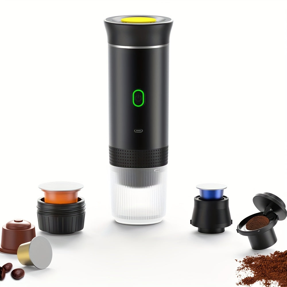 Compact Automatic Capsule Coffee Maker, One-Touch Brewing, USB Rechargeable, Sleek Black Transparent Aesthetic - Perfect for Travel, Student Housing, And Workspaces | Handy Kitchen Gadget, Great for Coffee Enthusiasts, Dorm C
