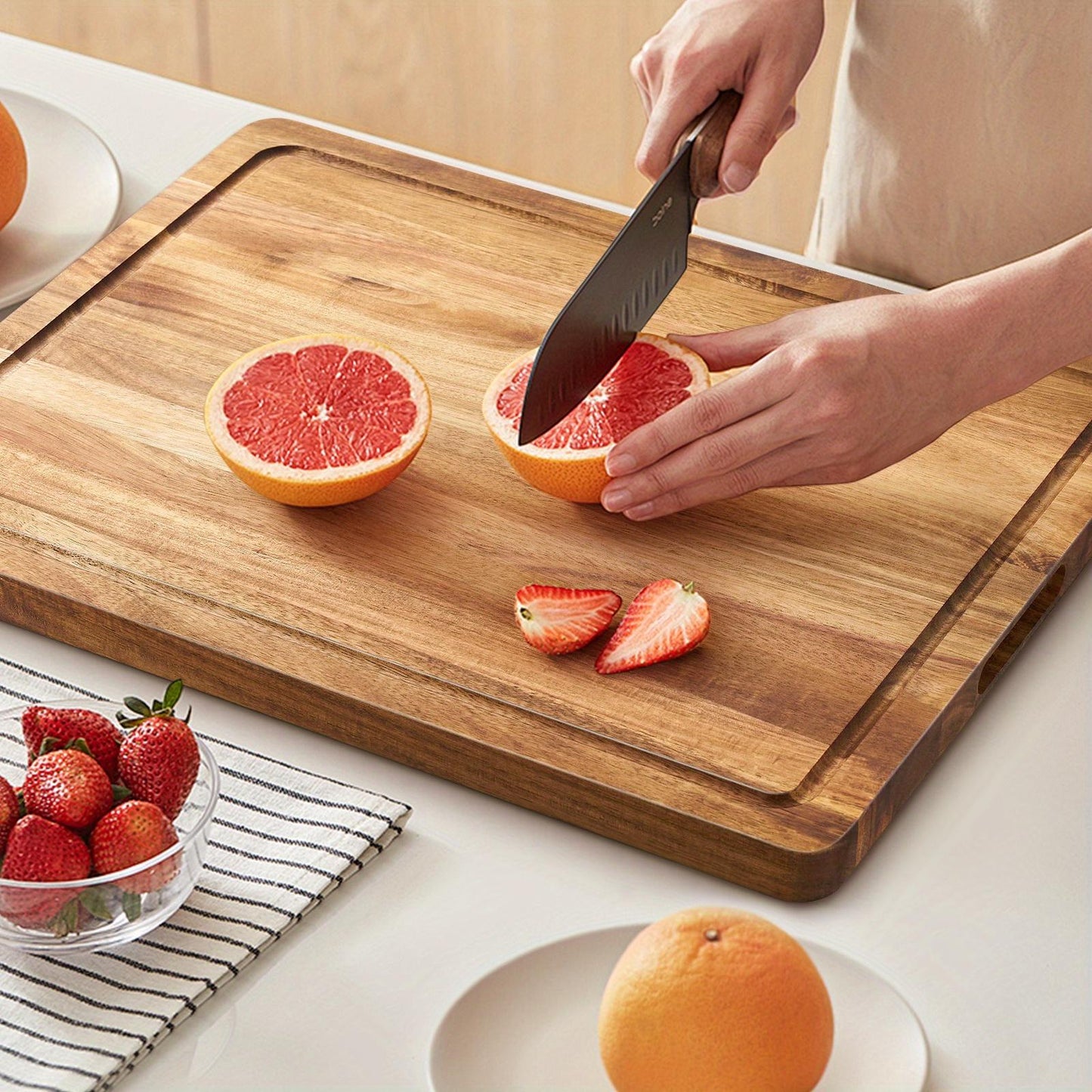 1pc Extra Large Wooden Cutting Board with Juice Groove, Thick Acacia Wood Chopping Board, 20 X 15 Inches, Heavy Duty Utensil, Perfect for Christmas Gift