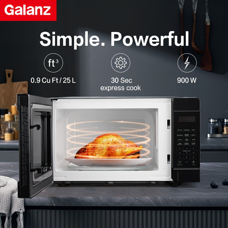 Galanz 0.9 CuFt Compact Microwave Oven | Auto Cook 6 Preset Menus, Express Cook 30 Sec, Quick Reheat Popcorn Pizza Frozen Dinner, Perfect for Small Spaces, Even Heating, LED Display, Simple Powerful Design B888 Model