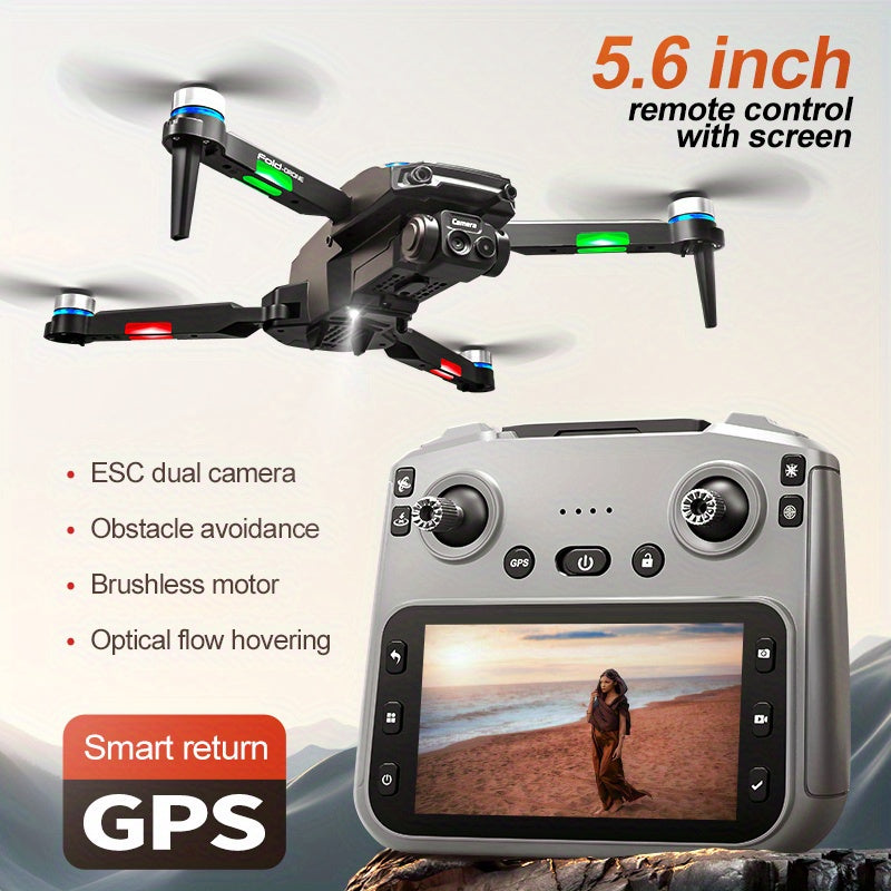 New Foldable Drone With GPS, 8K HD Camera, 5.6-inch Large Screen Remote Controller, 5G Wi-Fi FPV Transmission, Professional Aerial Quadcopter Drone With 3 Batteries, GPS Return To Home, Brushless Motors, Optical Flow Position