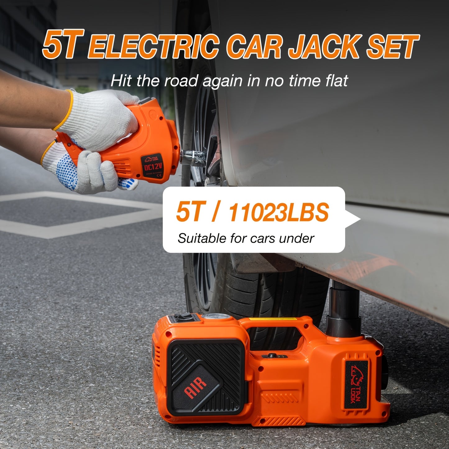 Electric Car Jack, Portable Car Lift with Built-in Air Pump, 5-ton/11023-pound Hydraulic Jack, Equipped with Electric Impact Wrench, And LED Lighting for SUV, MPV, Sedan, Truck Tire Replacement And Garage Maintenance