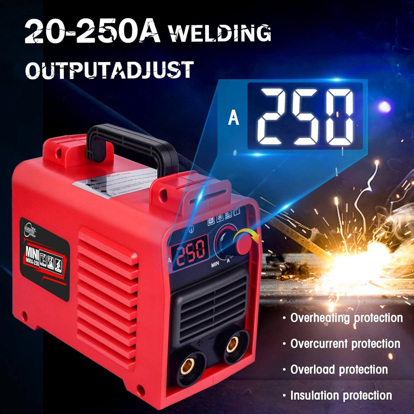 Upgraded Portable MMA-250A 110V Welding Machine with IGBT Technology & LCD Display, Hot Start Anti-Stick System, Complete DIY Welding Kit, Heavy-Duty ABS Housing & Cooling Fan Suitable for Workshop, Professional, DIY Welding