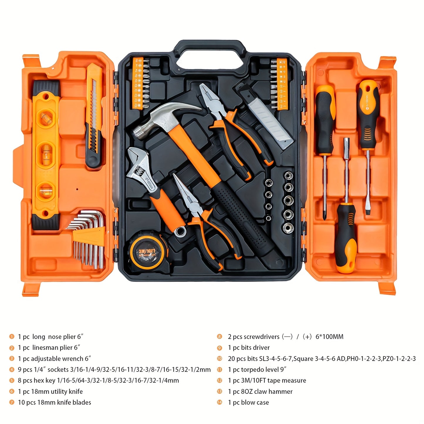 58pcs Tool, Socket Wrench Auto Repair Tool Kit, General Household Hand Tools for DIY and Quick Repairs, Home Maintenance, Car Mechanics, with Plastic Toolbox Storage Case, Portable Complete Repair Tool Box