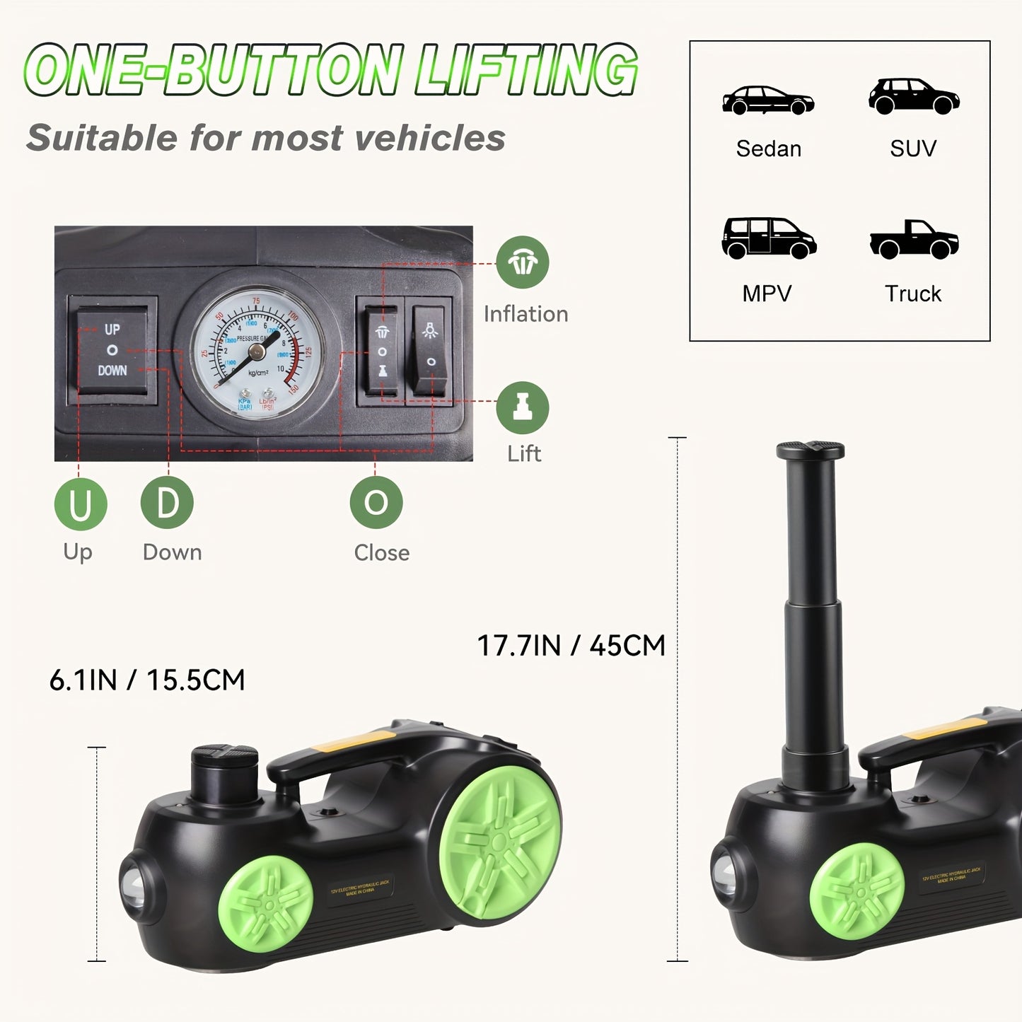 5-ton/11023-pound Electric Car Jack, Hydraulic Jack With Electric Impact Wrench, Built-in Air Pump, And LED Light, Suitable For SUV, MPV, Sedan, And Truck Tire Replacement And Garage Maintenance