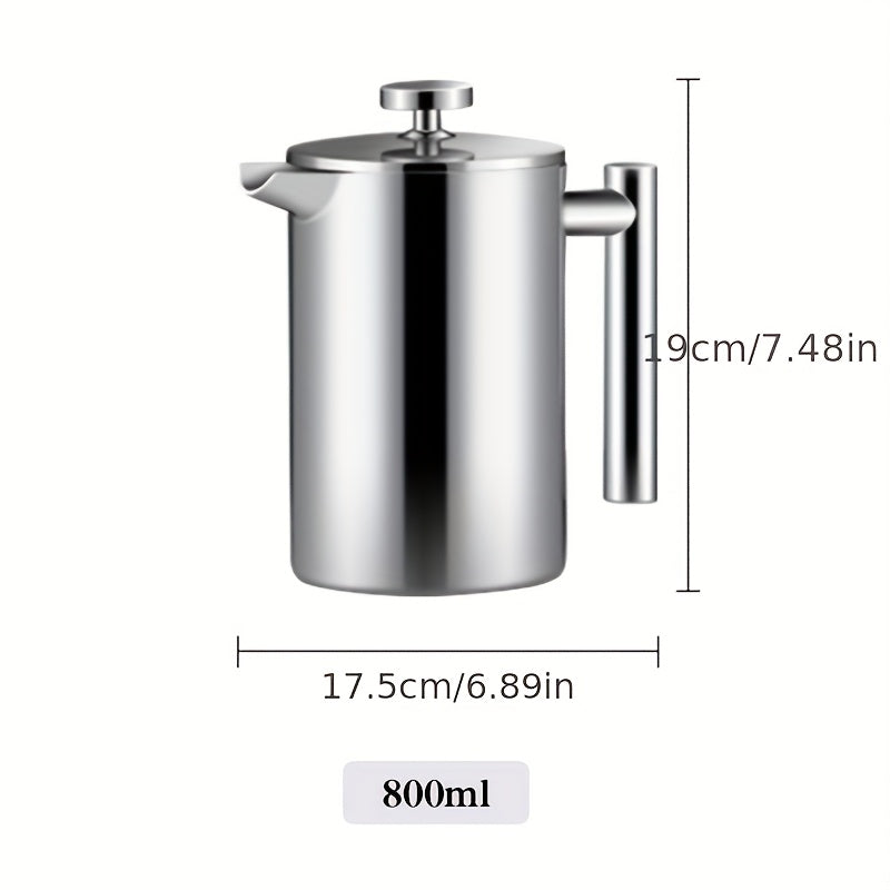 2pcs, French Press Coffee Maker, Stainless Steel French Press Coffee Maker, 4 Filter Heat Resistant, Double Wall Insulated French Press Stainless Steel & Tea Brewer Easy Clean & Easy Press, Tea Maker For Kitchen & Camping, Co