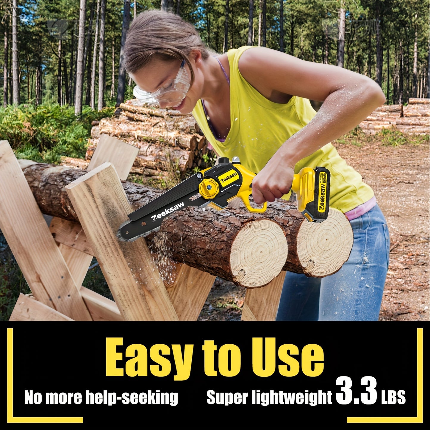 Mini Chainsaw Cordless, 8 Inch Handheld Electric Chain Saw with 2pcs 2.0Ah Battery And Charger, 26ft/S Speed - Automatic Chain Tensioning & Auto Oiler for Tree Branches, Courtyard, Household, And Garden, ZEEKSAW